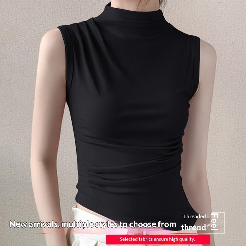 Sleeveless Strap Stand-up Collar Vest Women