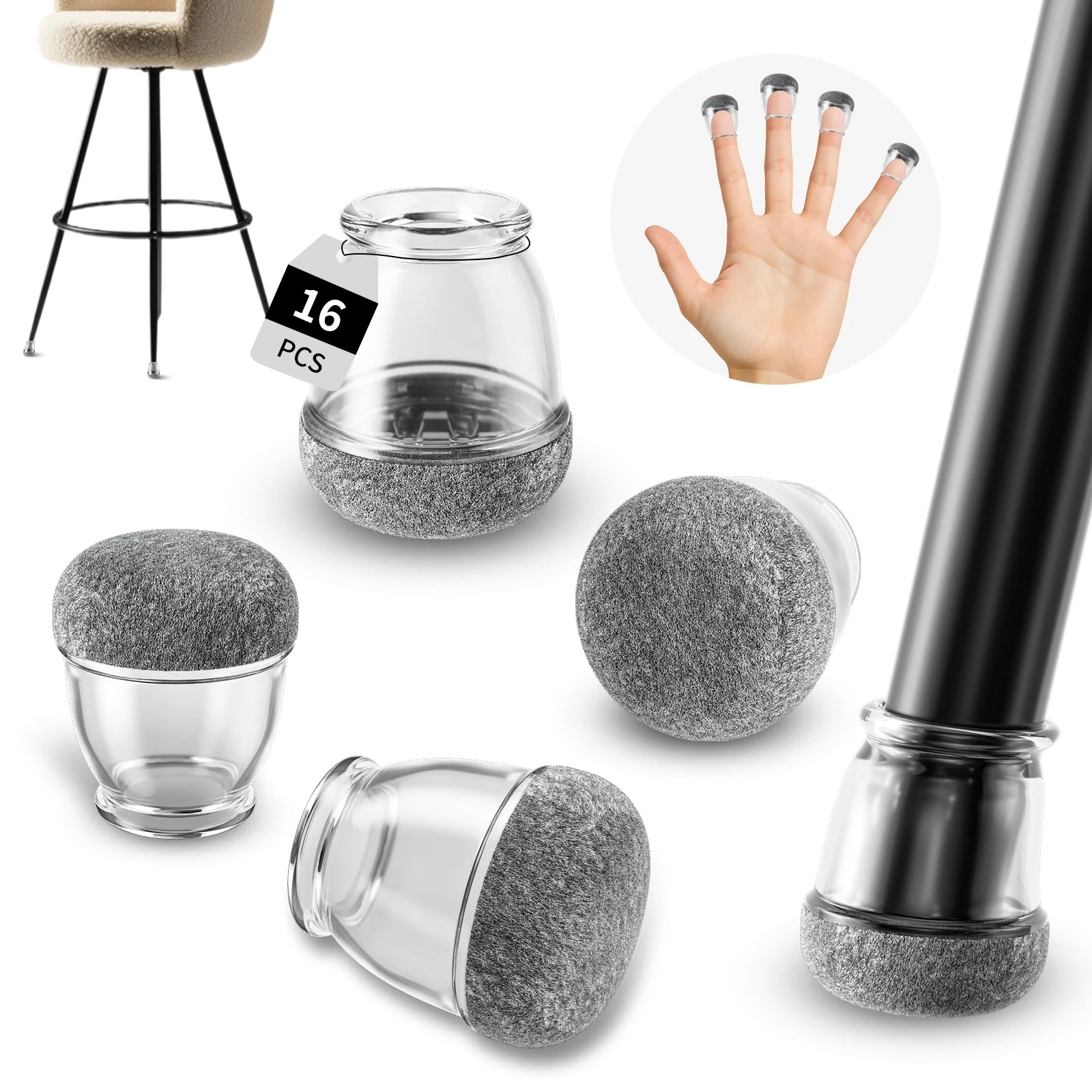 16PCS Silicone Chair Leg Floor Protectors with Wrapped Felt Sofa Table Feet Pads Non Slip Reduce Noise for Hardwood Floors