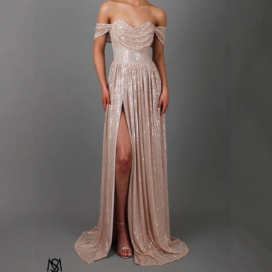 Sequin Maxi Ball Gown Prom Dress Slit Dress