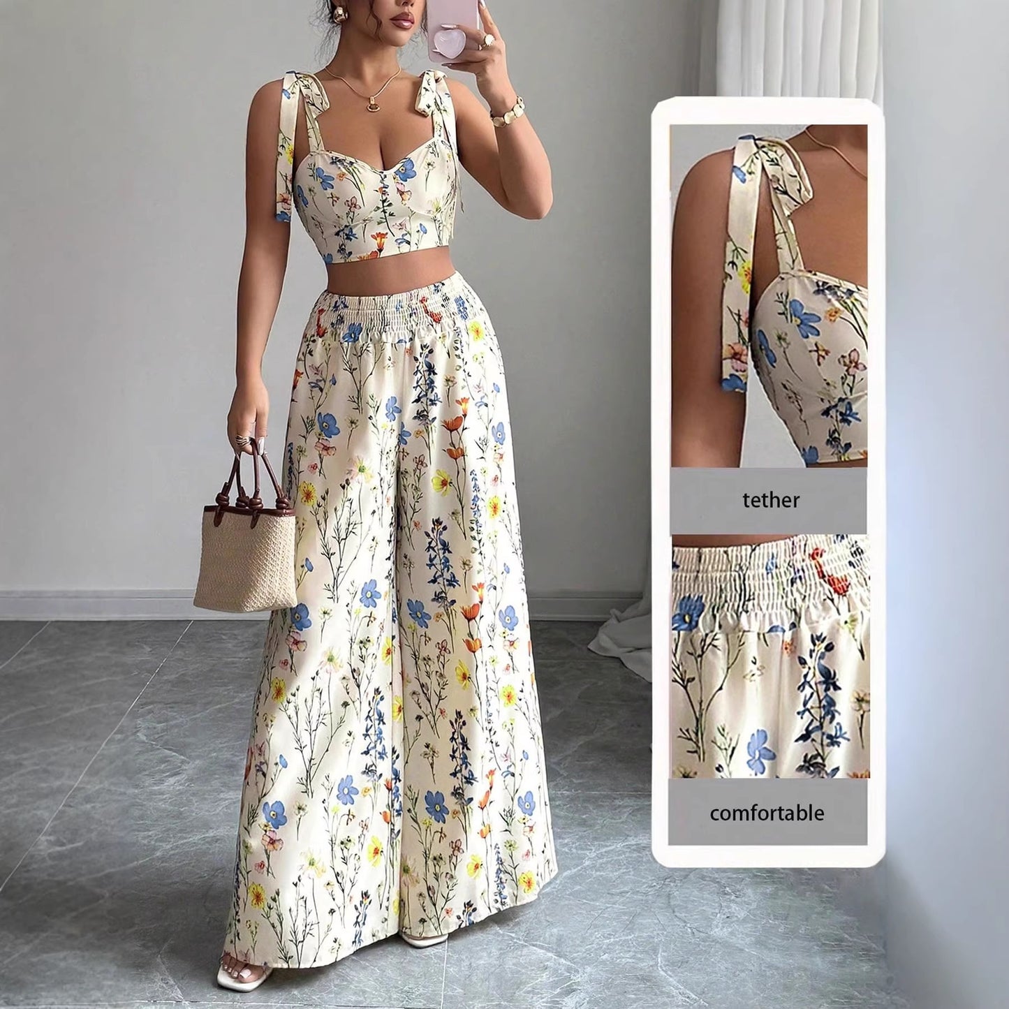 Printed Camisole Womens Top And Pants Set