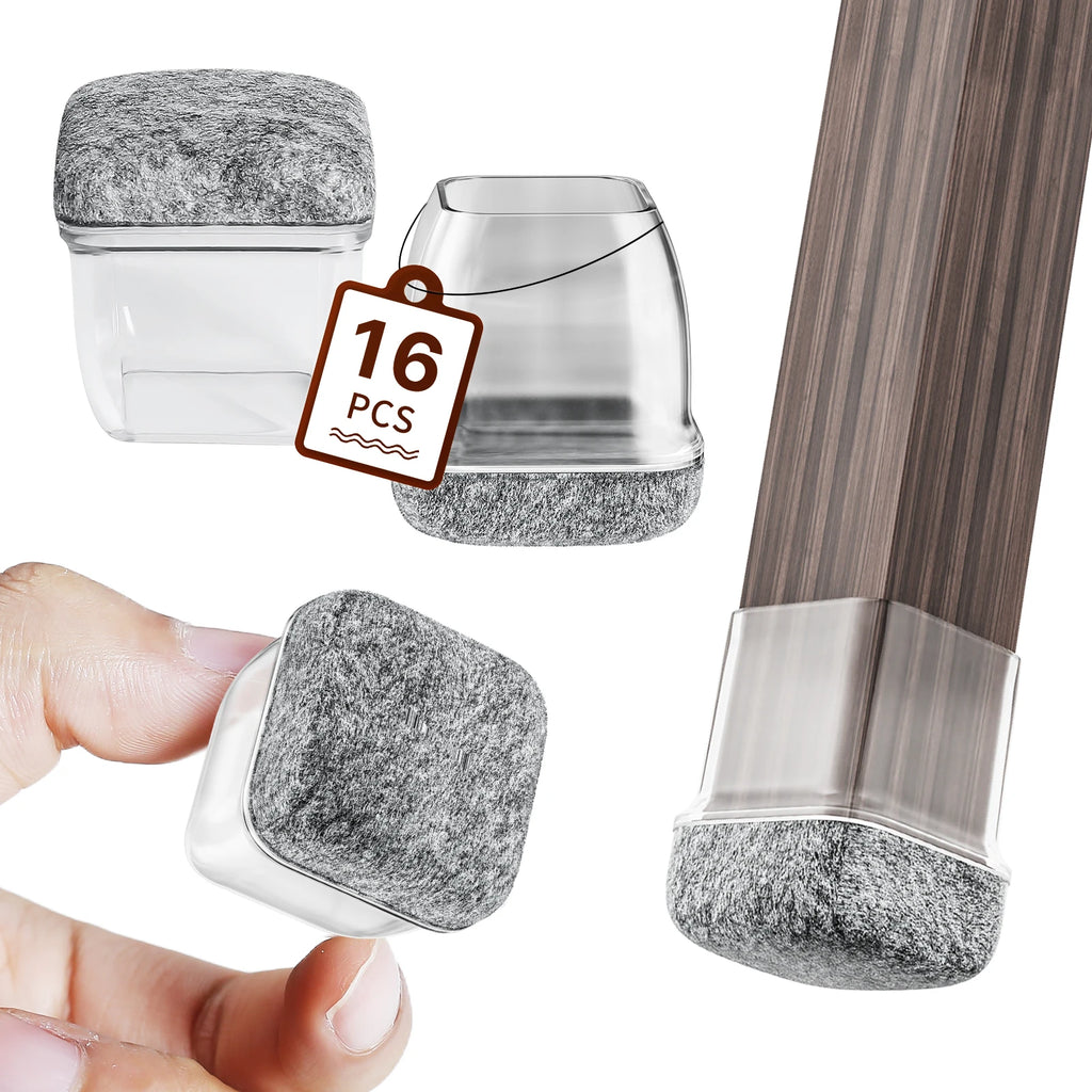 16PCS Silicone Chair Leg Floor Protectors with Wrapped Felt Sofa Table Feet Pads Non Slip Reduce Noise for Hardwood Floors