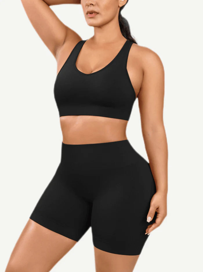 Seamless Biker Shorts & Racerback Bra Shaping Workout Set