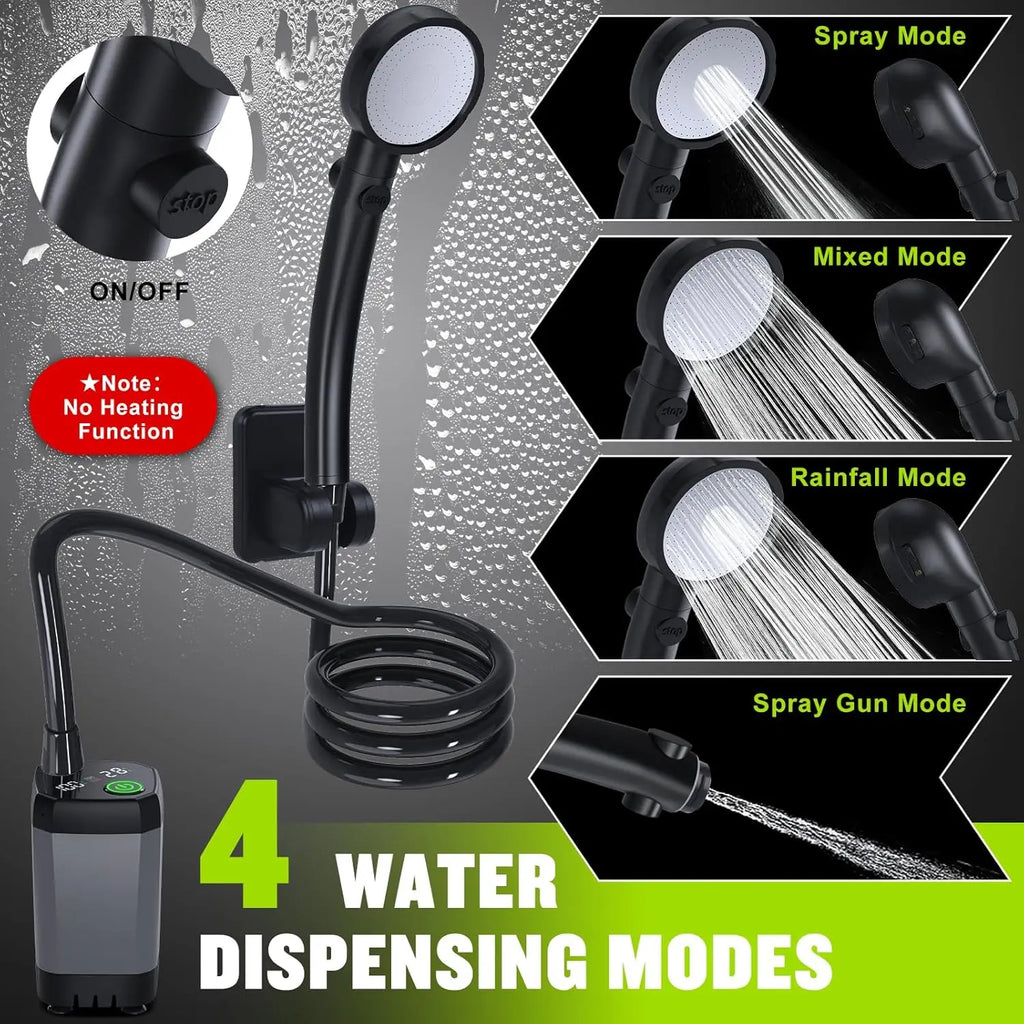 Rechargeable Portable Camping Shower with LED Display, 4 Spray Modes, IPX7 Waterproof for Outdoor Travel & Pet Washing