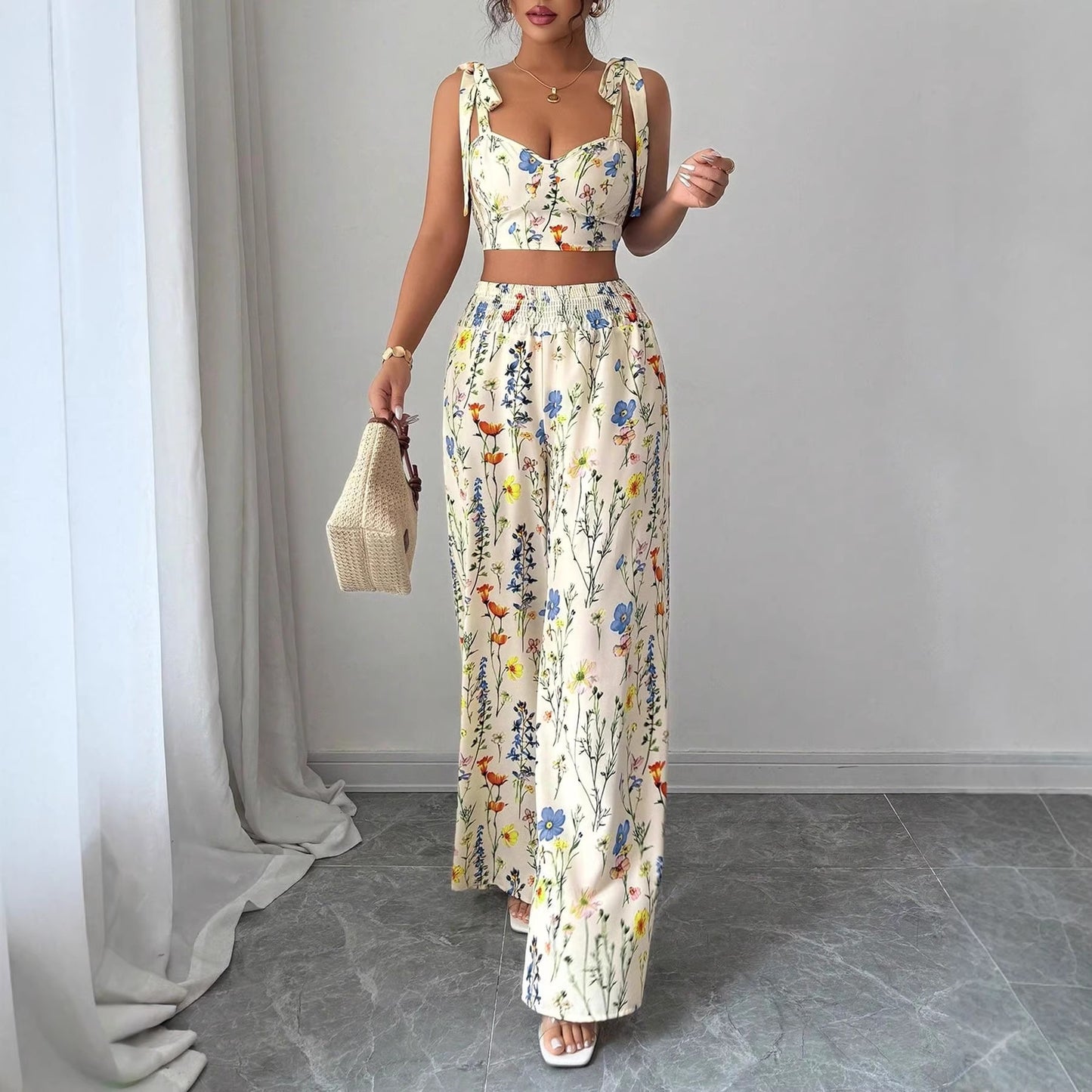 Printed Camisole Womens Top And Pants Set