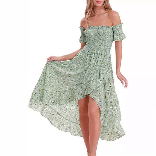 Summer Off Shoulder Bohemian Printed A Line Beach Dress