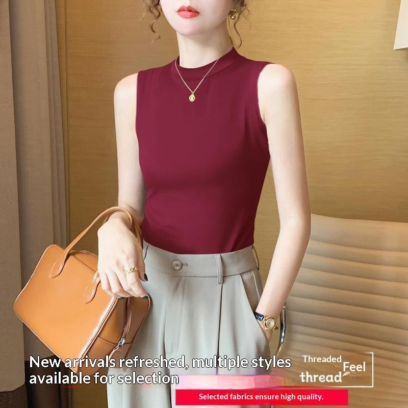 Sleeveless Strap Stand-up Collar Vest Women
