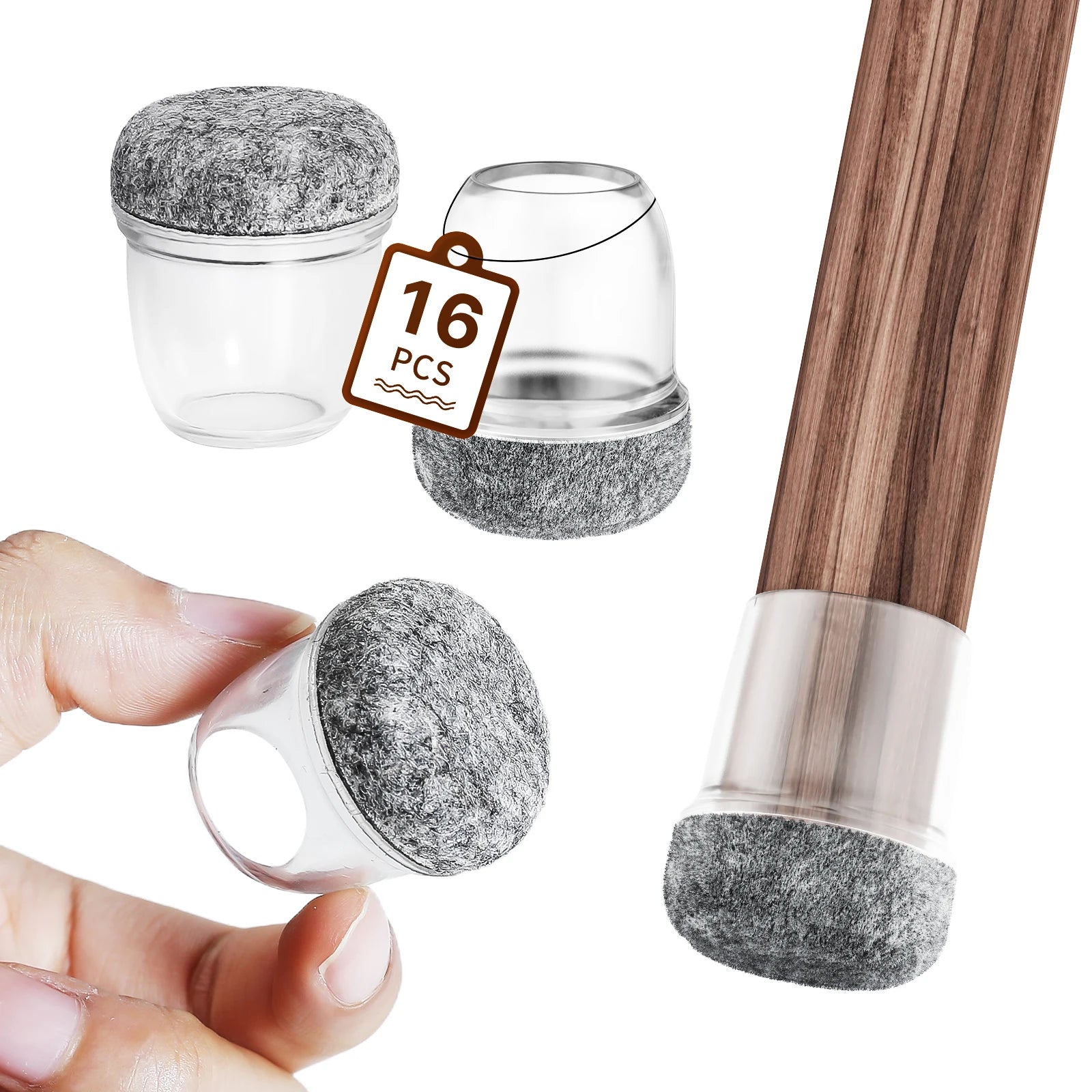 16PCS Silicone Chair Leg Floor Protectors with Wrapped Felt Sofa Table Feet Pads Non Slip Reduce Noise for Hardwood Floors