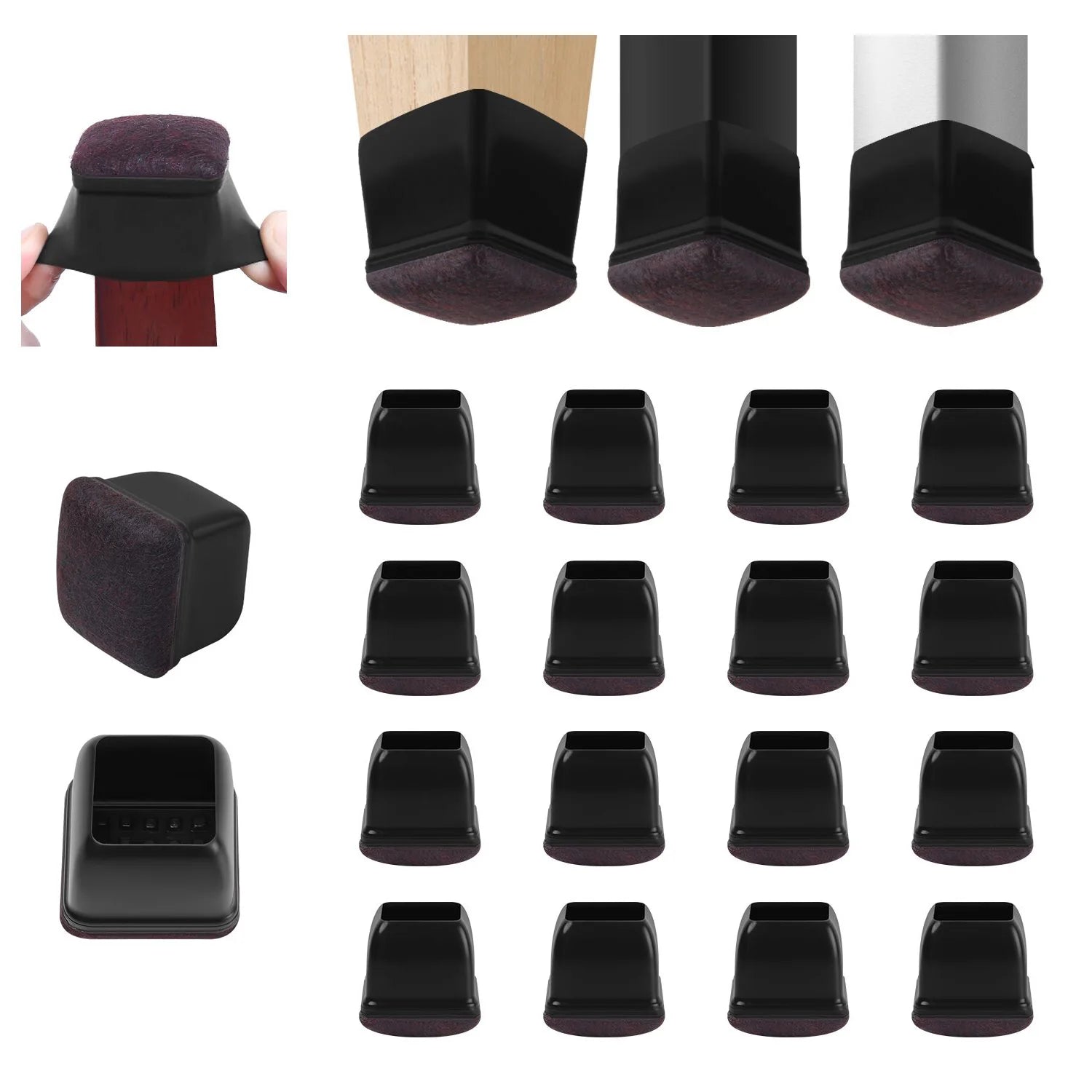 16PCS Silicone Chair Leg Floor Protectors with Wrapped Felt Sofa Table Feet Pads Non Slip Reduce Noise for Hardwood Floors