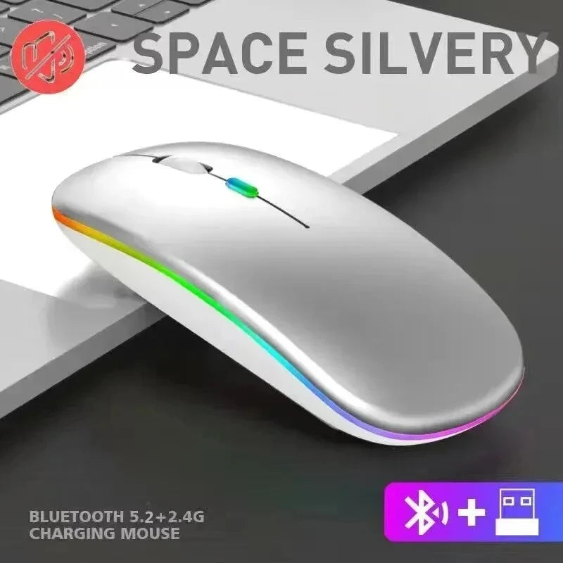 PHONEPACE Dual Mode Wireless Mouse Bluetooth 2.4G Rechargeable Silent LED Backlit Optical Mice for Laptop PC Computer