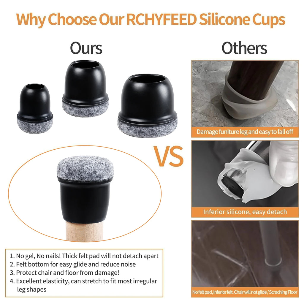 16PCS Silicone Chair Leg Floor Protectors with Wrapped Felt Sofa Table Feet Pads Non Slip Reduce Noise for Hardwood Floors