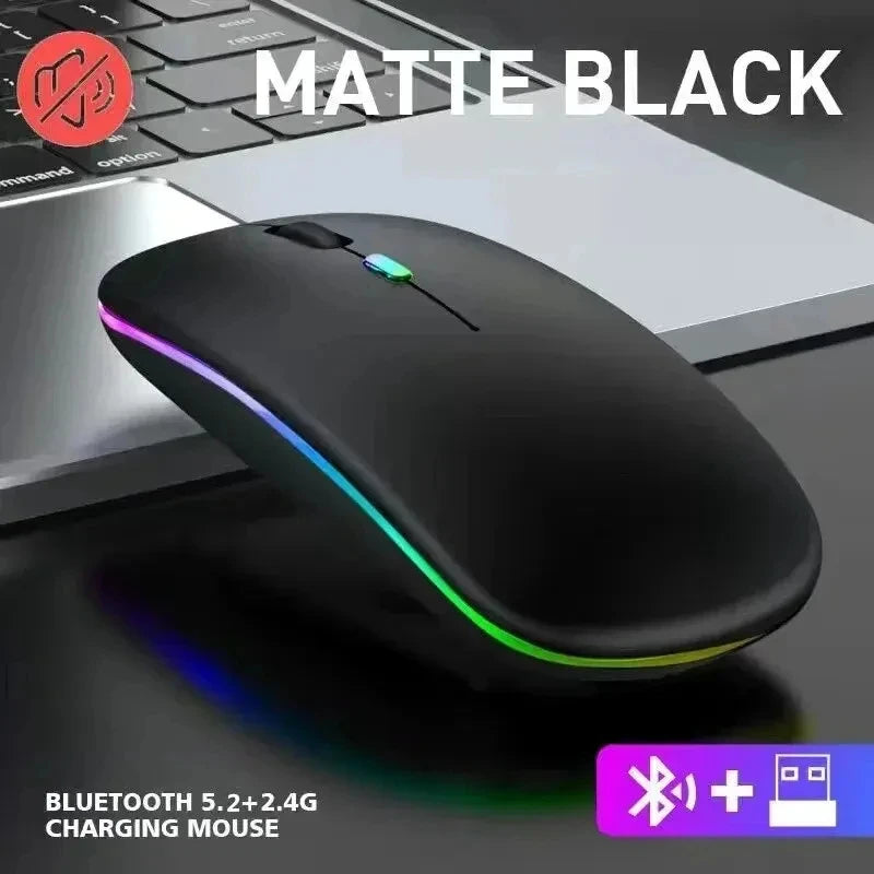 PHONEPACE Dual Mode Wireless Mouse Bluetooth 2.4G Rechargeable Silent LED Backlit Optical Mice for Laptop PC Computer