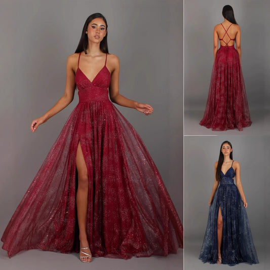 Elegant Womens V-neck Sleeveless Strapless Dress With A Flared Hem High Waist Split Women Long Dresses Party Dress