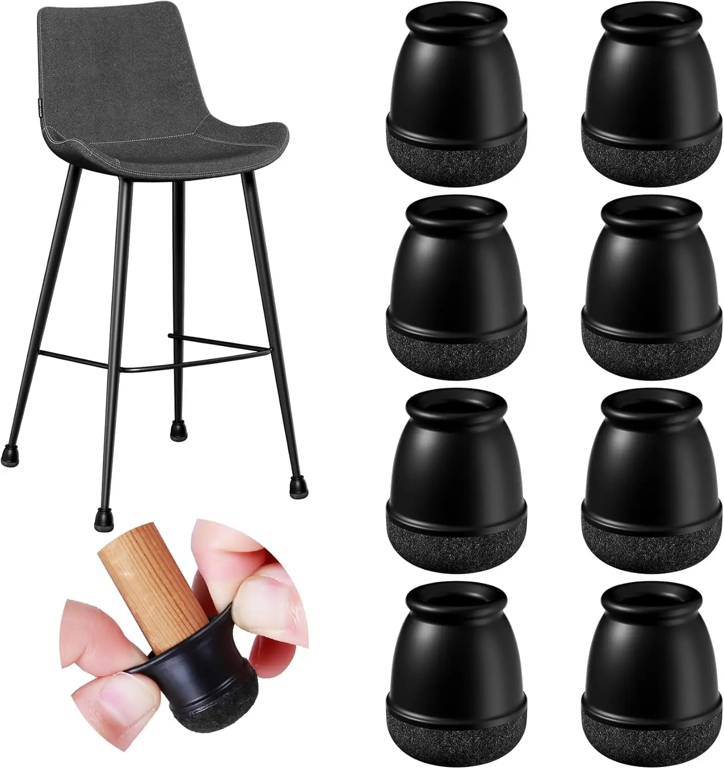 8pcs Round Table Chair Leg Floor Protector Foot Cover Black Anti- Slip Silicone Furniture Feet No Scratches for Hardwood Floors