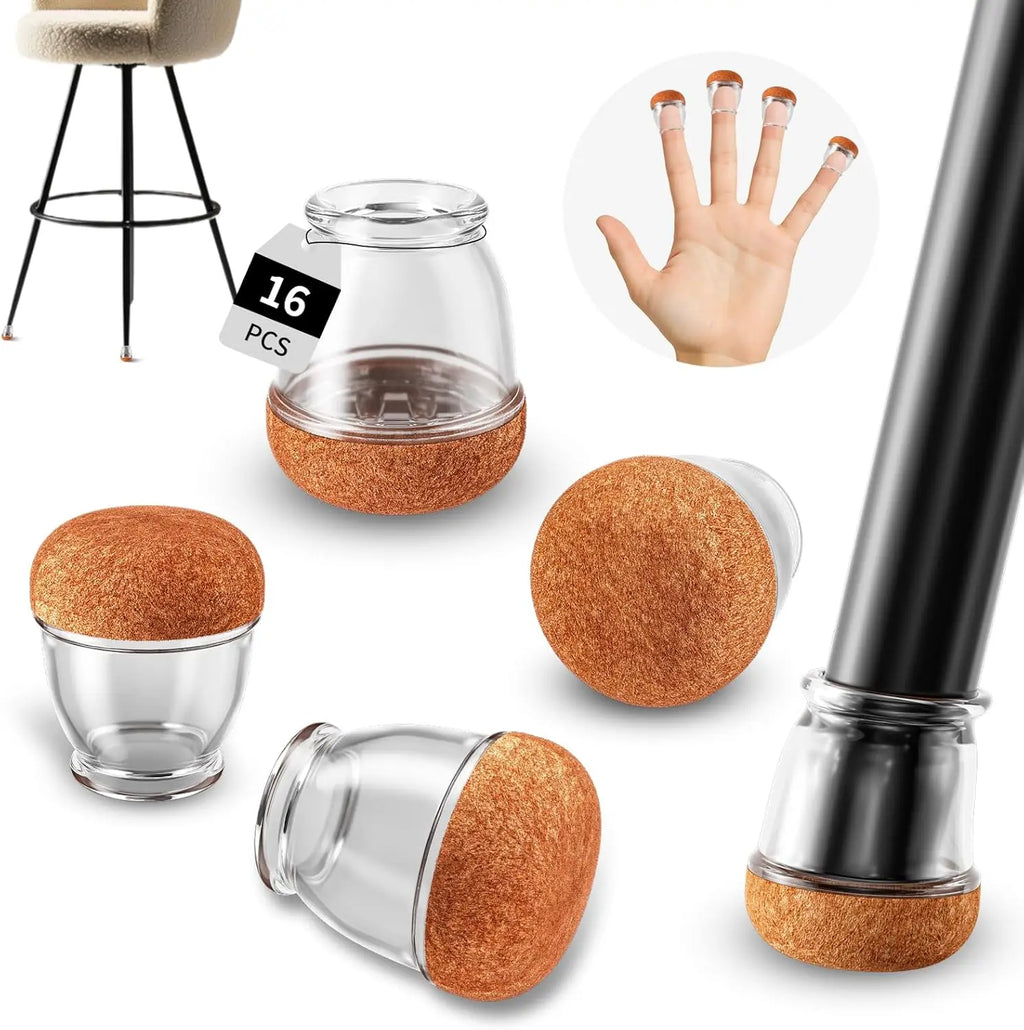 16PCS Silicone Chair Leg Floor Protectors with Wrapped Felt Sofa Table Feet Pads Non Slip Reduce Noise for Hardwood Floors