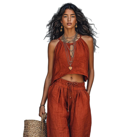 Women's Sleeveless Tank Top And Wide-Leg Pants Set