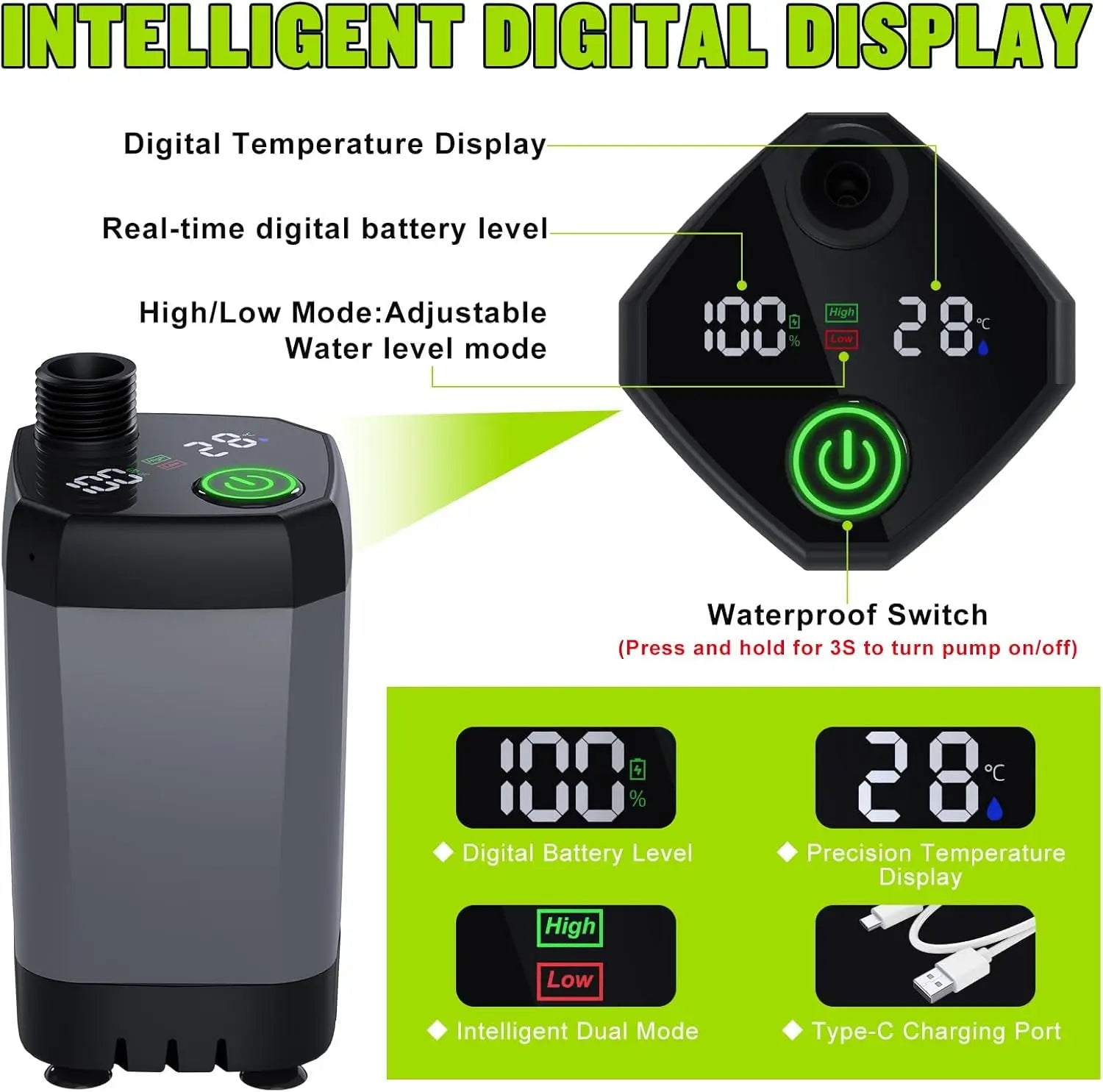 Rechargeable Portable Camping Shower with LED Display, 4 Spray Modes, IPX7 Waterproof for Outdoor Travel & Pet Washing