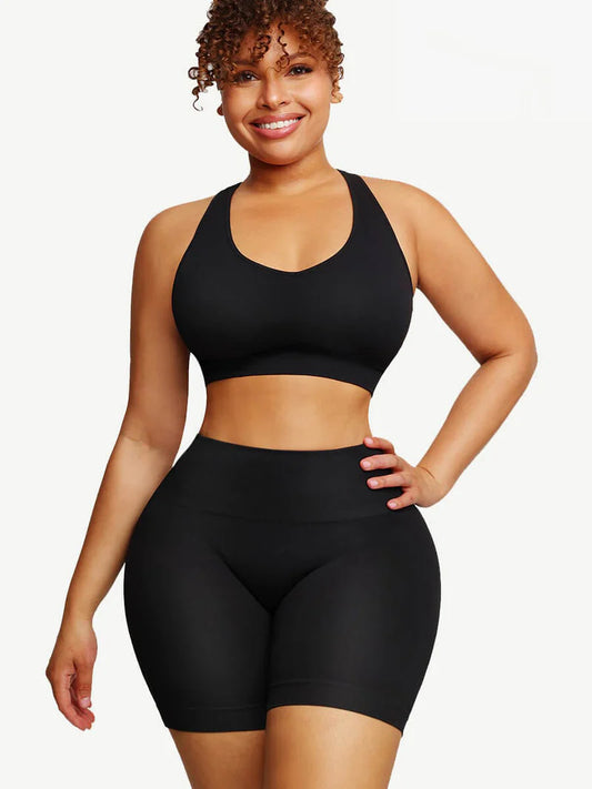 Seamless Biker Shorts & Racerback Bra Shaping Workout Set