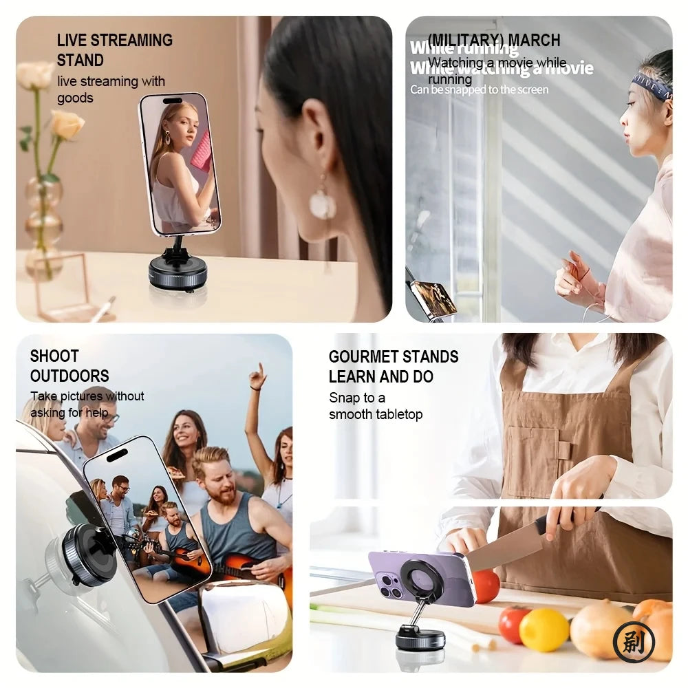 Strong Magnetic Car Phone Holder Foldable Design 360° Adjustable Vacuum Mount for Car/Desk/Bathroom/Universal Use