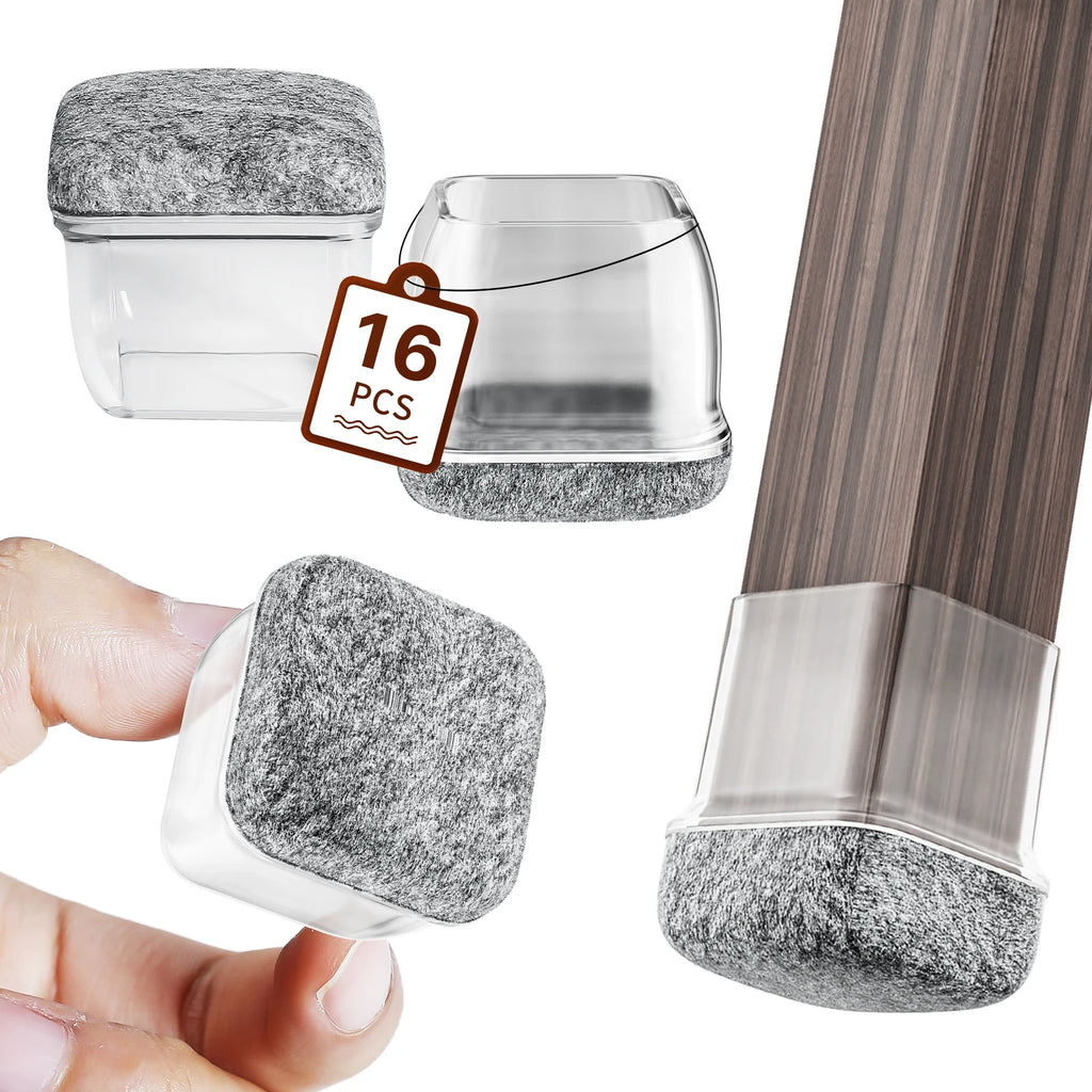 16PCS Silicone Chair Leg Floor Protectors with Wrapped Felt Sofa Table Feet Pads Non Slip Reduce Noise for Hardwood Floors