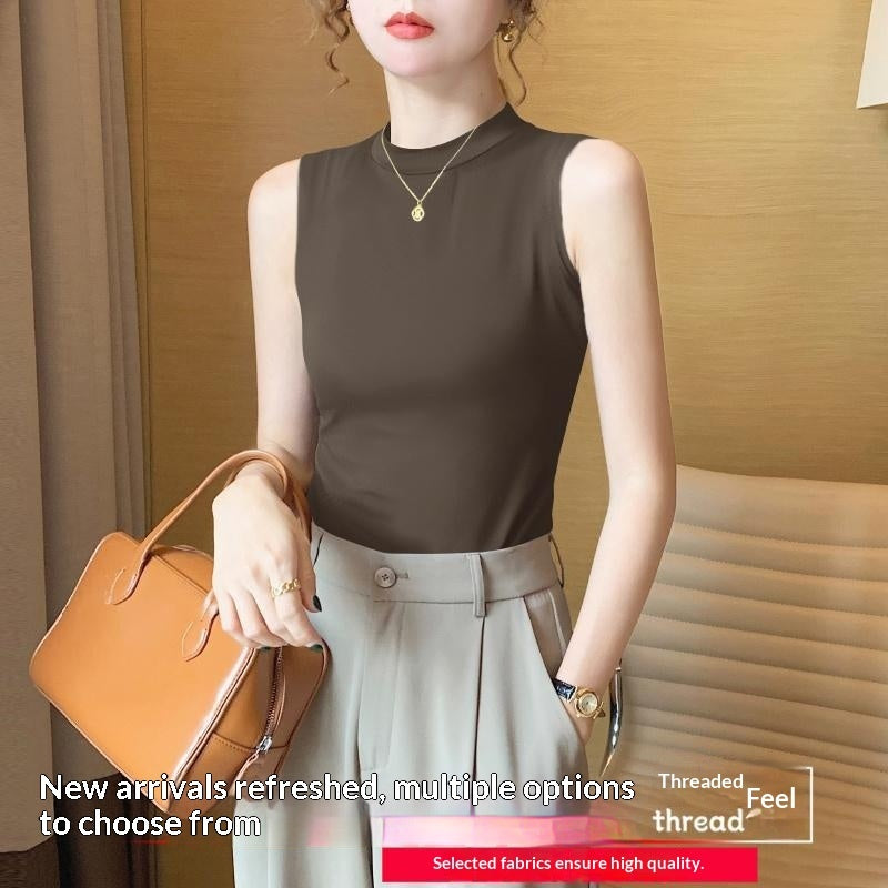 Sleeveless Strap Stand-up Collar Vest Women