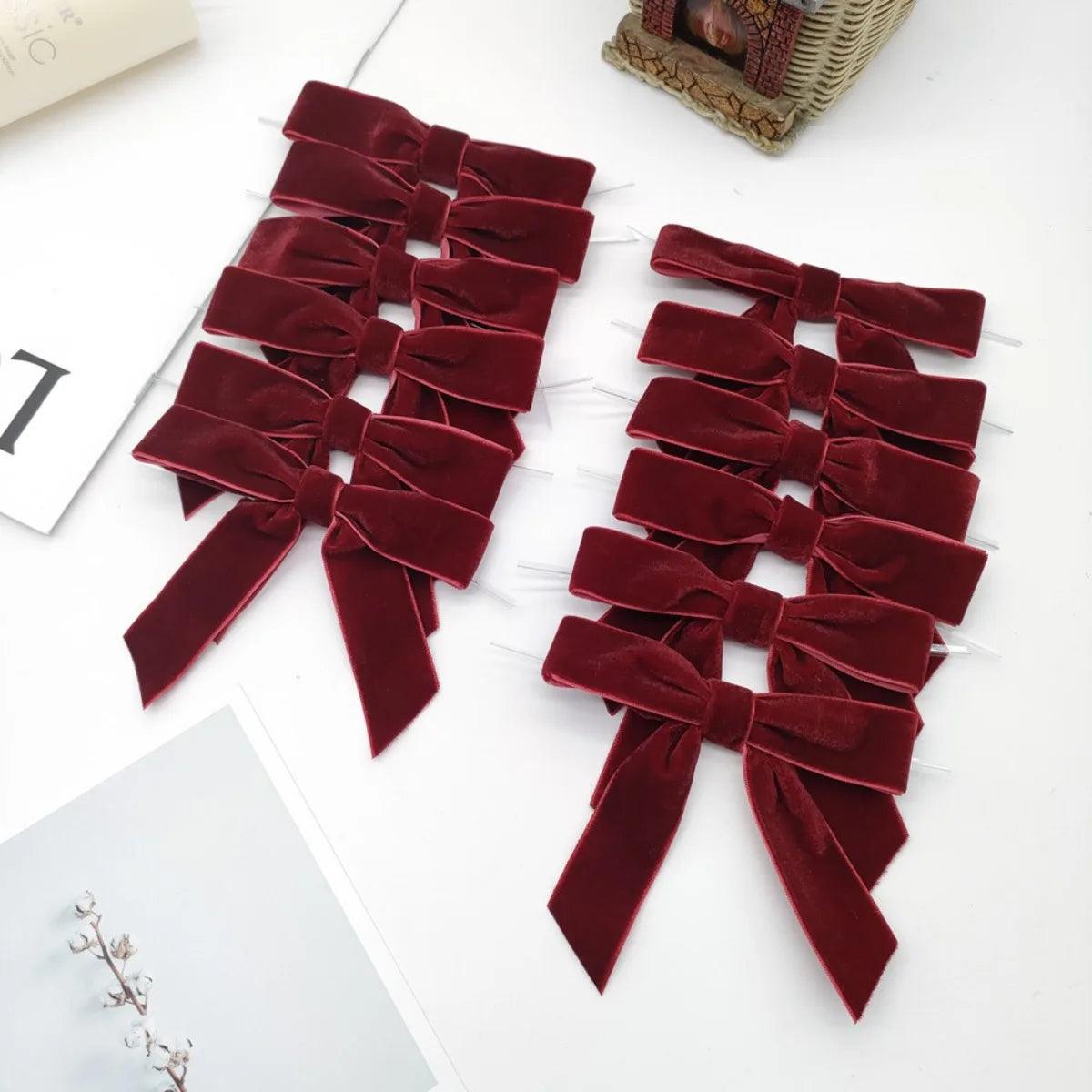 12pcs Christmas Velvet Bows for Crafts Xmas Twist Tie Bows Ribbon Bowknot Christmas DIY Craft Sewing Scrapbooking Gift Wrapping