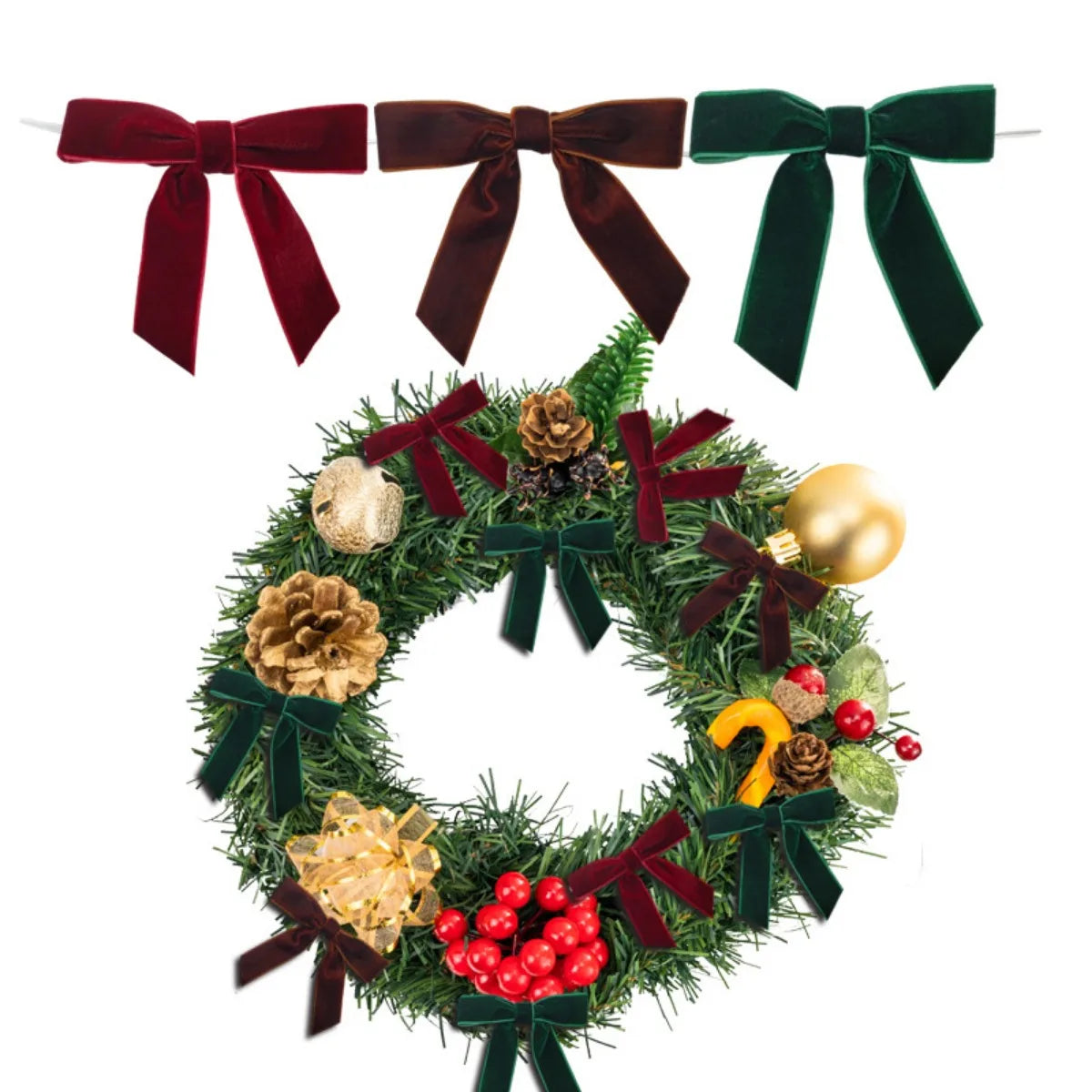 12pcs Christmas Velvet Bows for Crafts Xmas Twist Tie Bows Ribbon Bowknot Christmas DIY Craft Sewing Scrapbooking Gift Wrapping