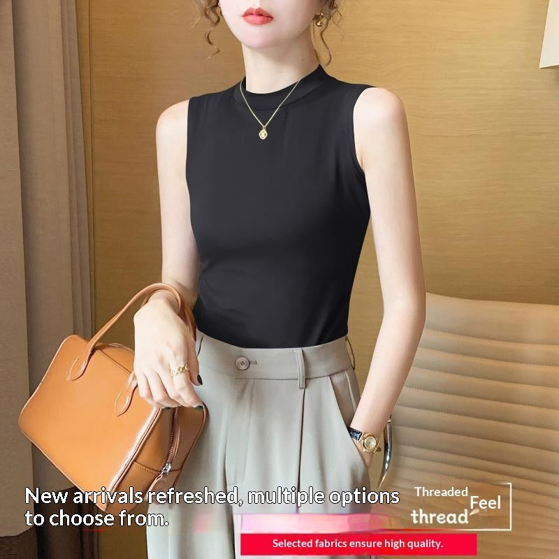 Sleeveless Strap Stand-up Collar Vest Women