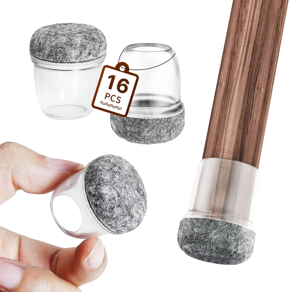 16PCS Silicone Chair Leg Floor Protectors with Wrapped Felt Sofa Table Feet Pads Non Slip Reduce Noise for Hardwood Floors