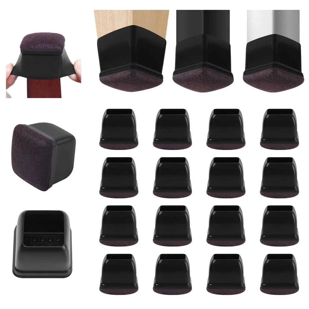 16PCS Silicone Chair Leg Floor Protectors with Wrapped Felt Sofa Table Feet Pads Non Slip Reduce Noise for Hardwood Floors