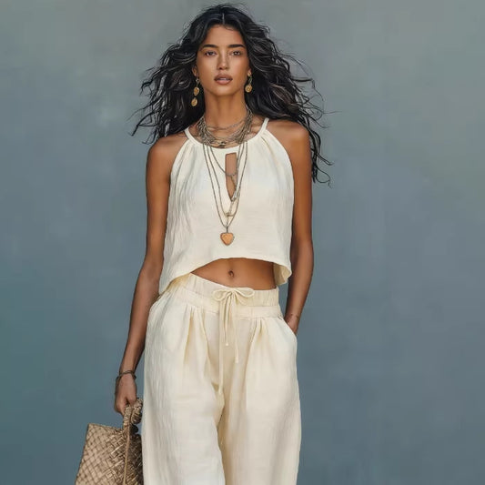 Women's Sleeveless Tank Top And Wide-Leg Pants Set