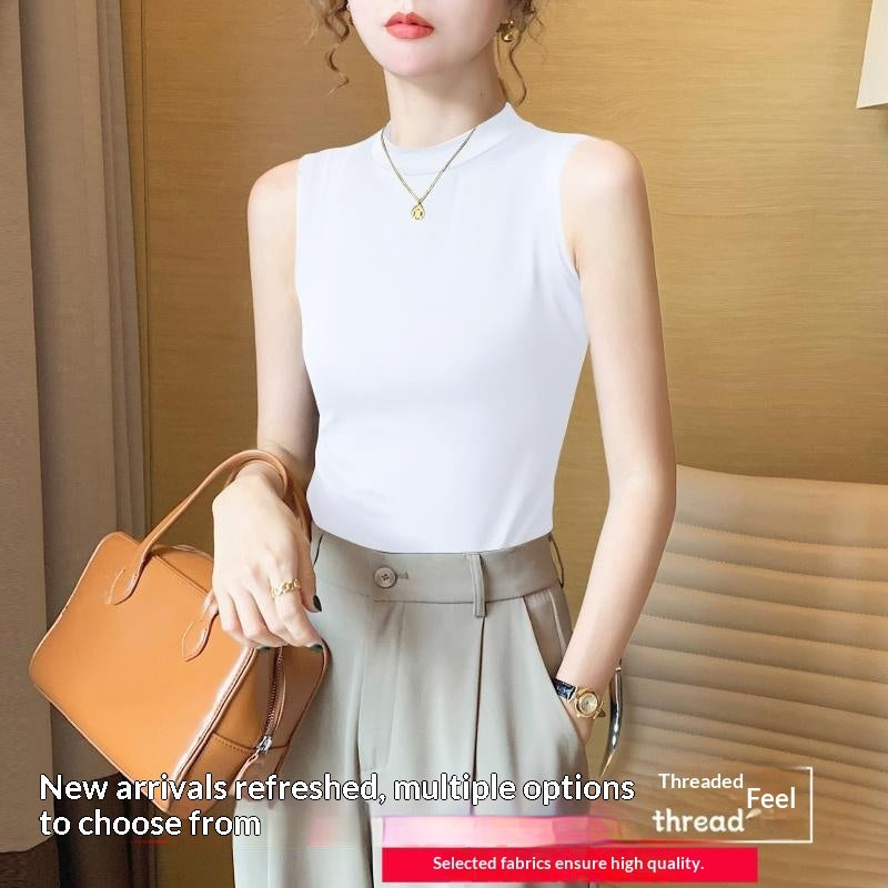 Sleeveless Strap Stand-up Collar Vest Women