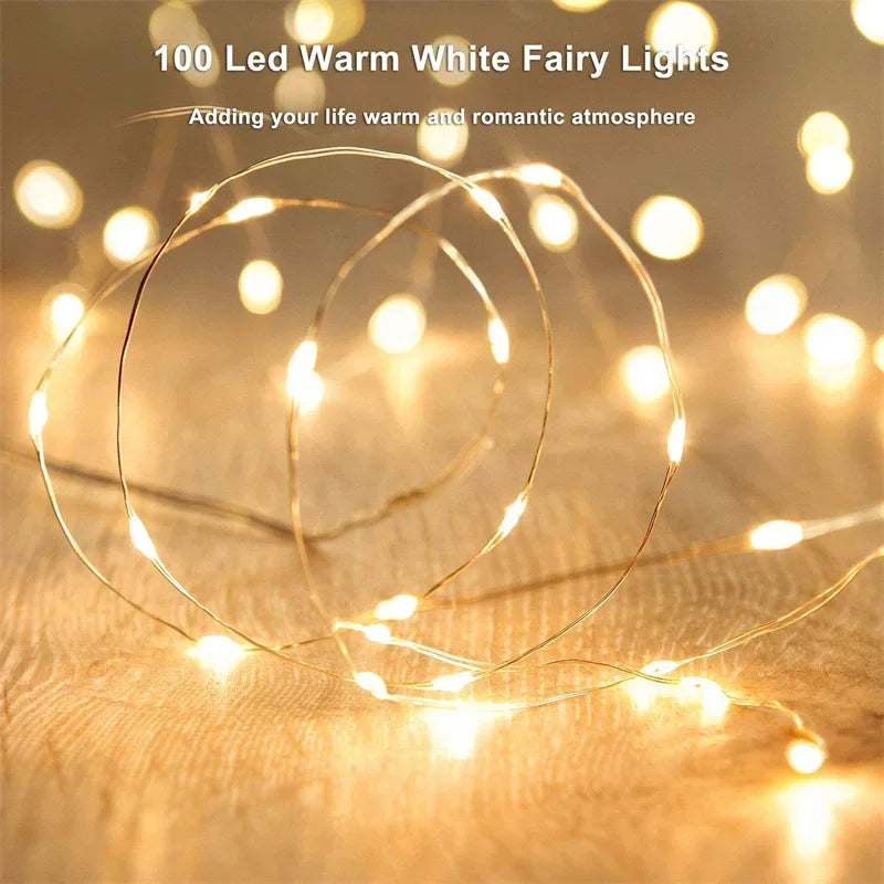 USB Led Fairy Lights Copper Wire String 20M 200LED Holiday Outdoor Lamp Garland For Christmas Tree Wedding Party Decoration