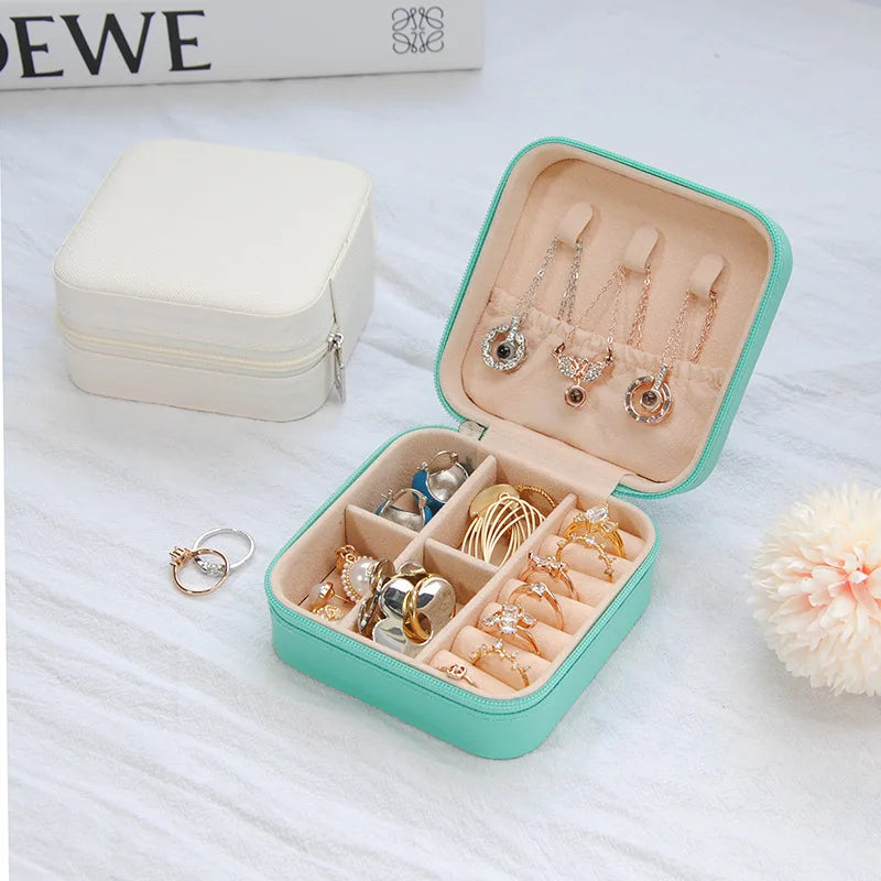 Portable Travel Mini Jewelry Box Leather Jewelery Ring Organizer Case Storage Gift Box Girls Women