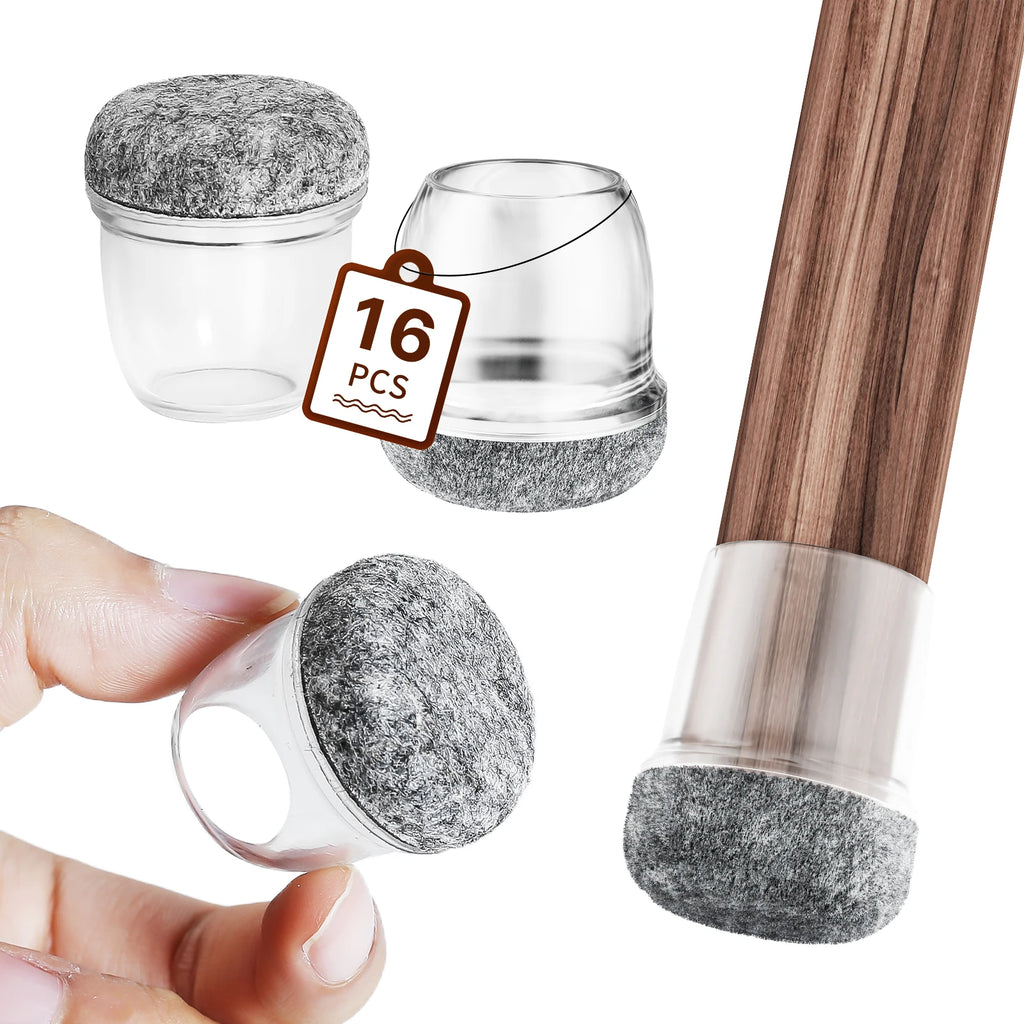 16PCS Silicone Chair Leg Floor Protectors with Wrapped Felt Sofa Table Feet Pads Non Slip Reduce Noise for Hardwood Floors