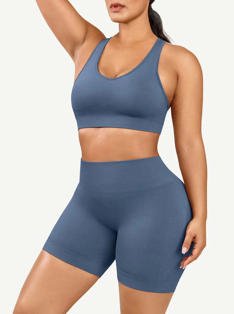 Seamless Biker Shorts & Racerback Bra Shaping Workout Set