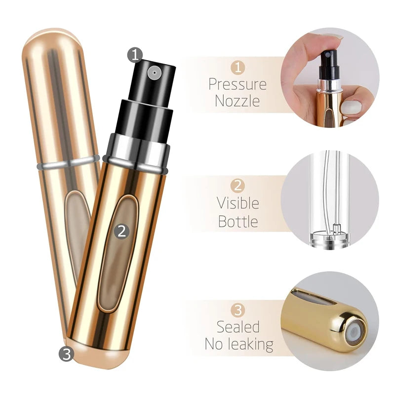 1/4Pcs 5ml Perfume Atomizer Portable Liquid Container for Cosmetics Traveling Mini Aluminum Spray Empty Refillable Bottle