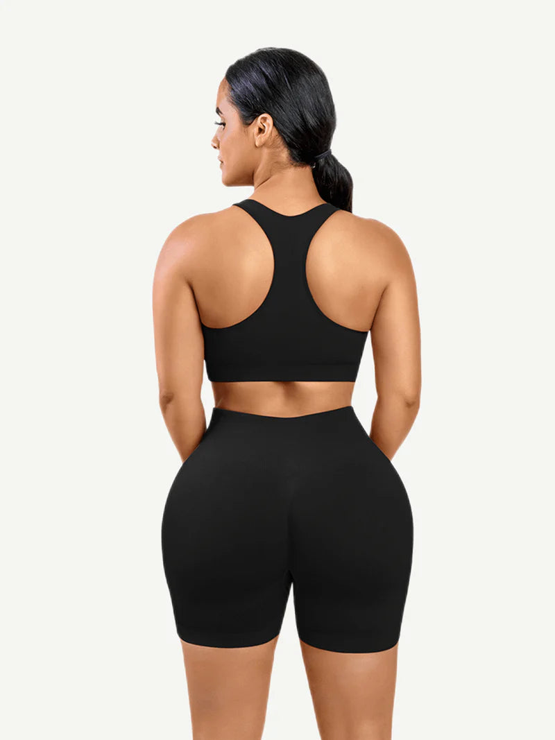 Seamless Biker Shorts & Racerback Bra Shaping Workout Set