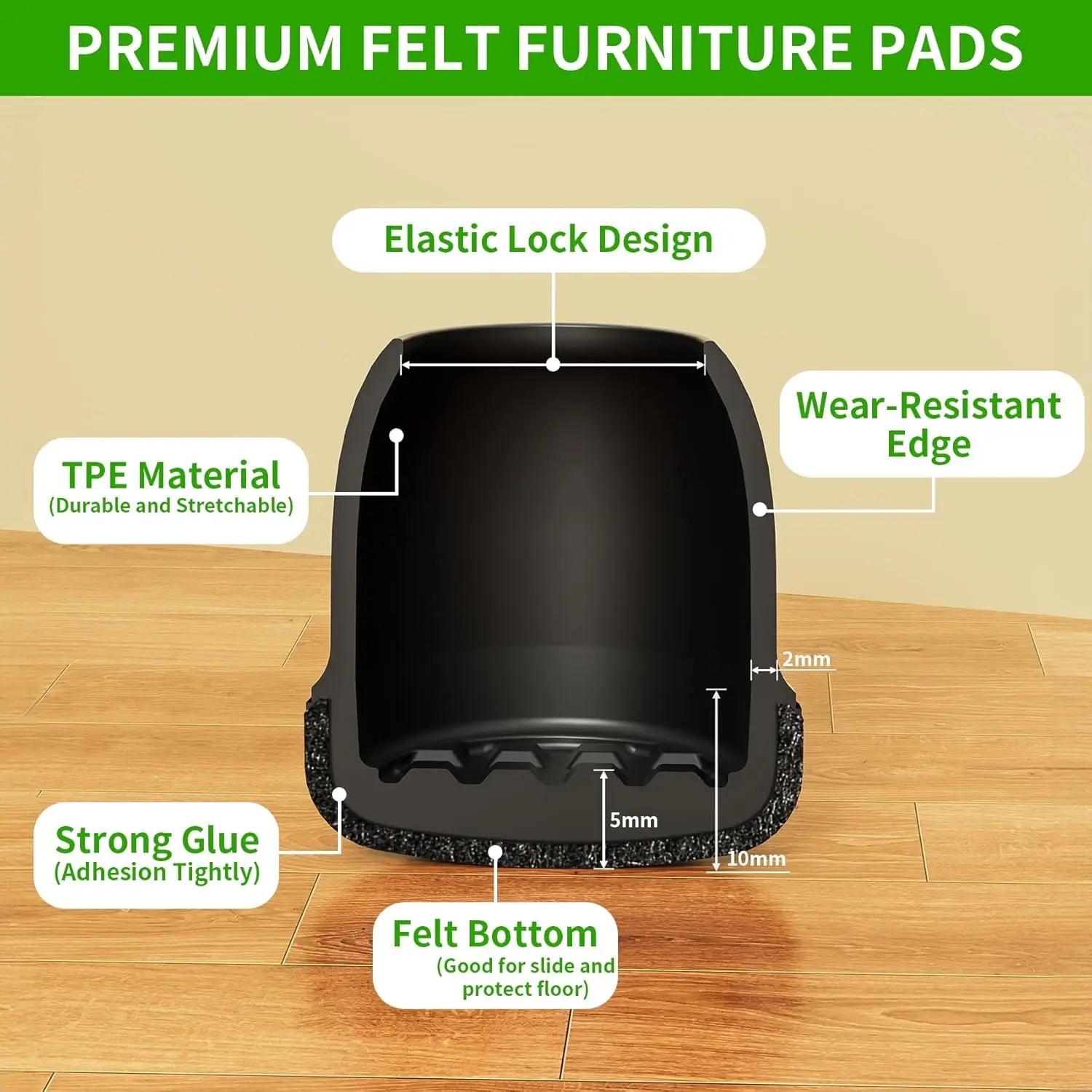 8pcs Round Table Chair Leg Floor Protector Foot Cover Black Anti- Slip Silicone Furniture Feet No Scratches for Hardwood Floors